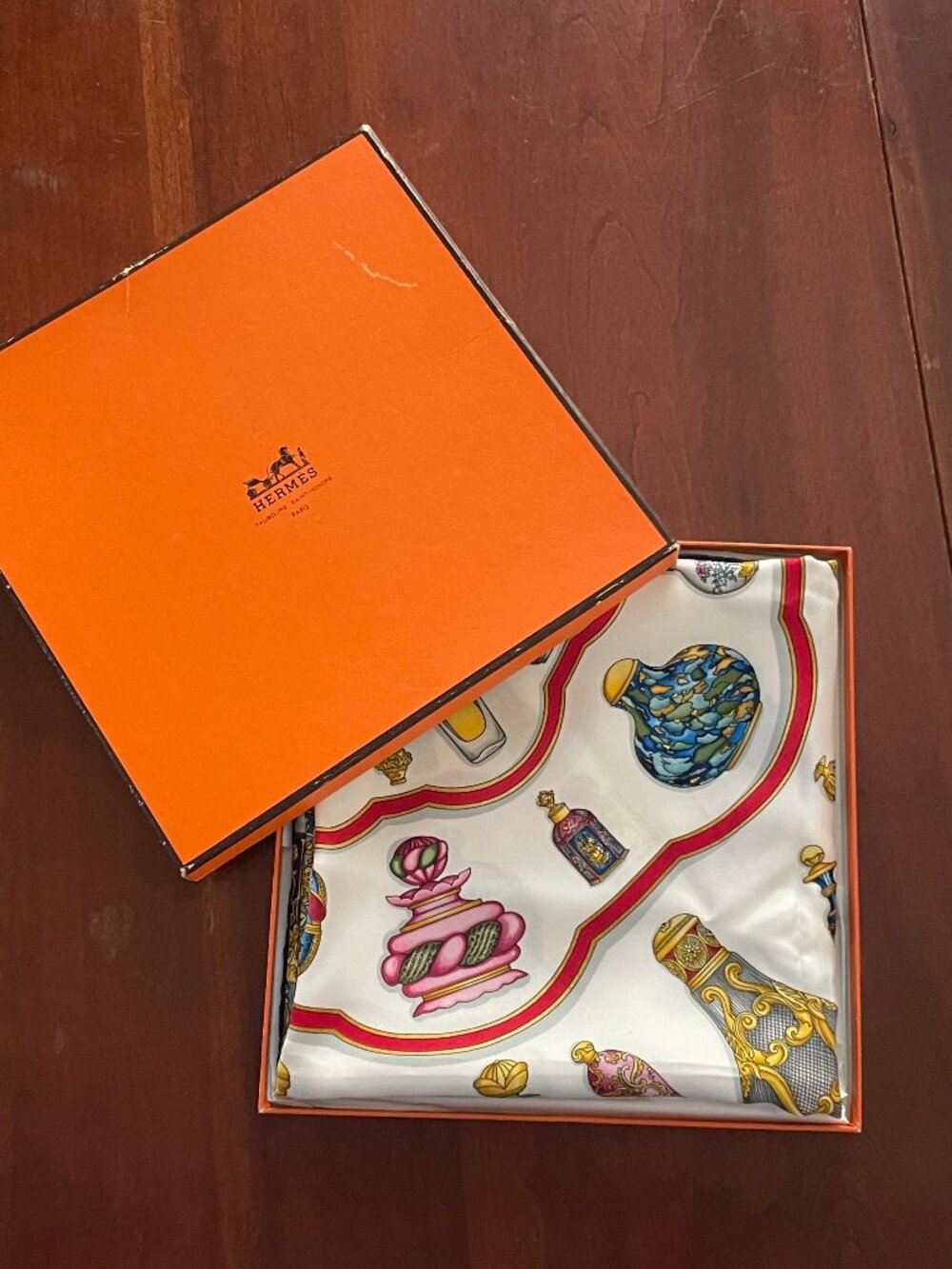 Hermes Silk Scarf: “Qu’importe le Flacon”